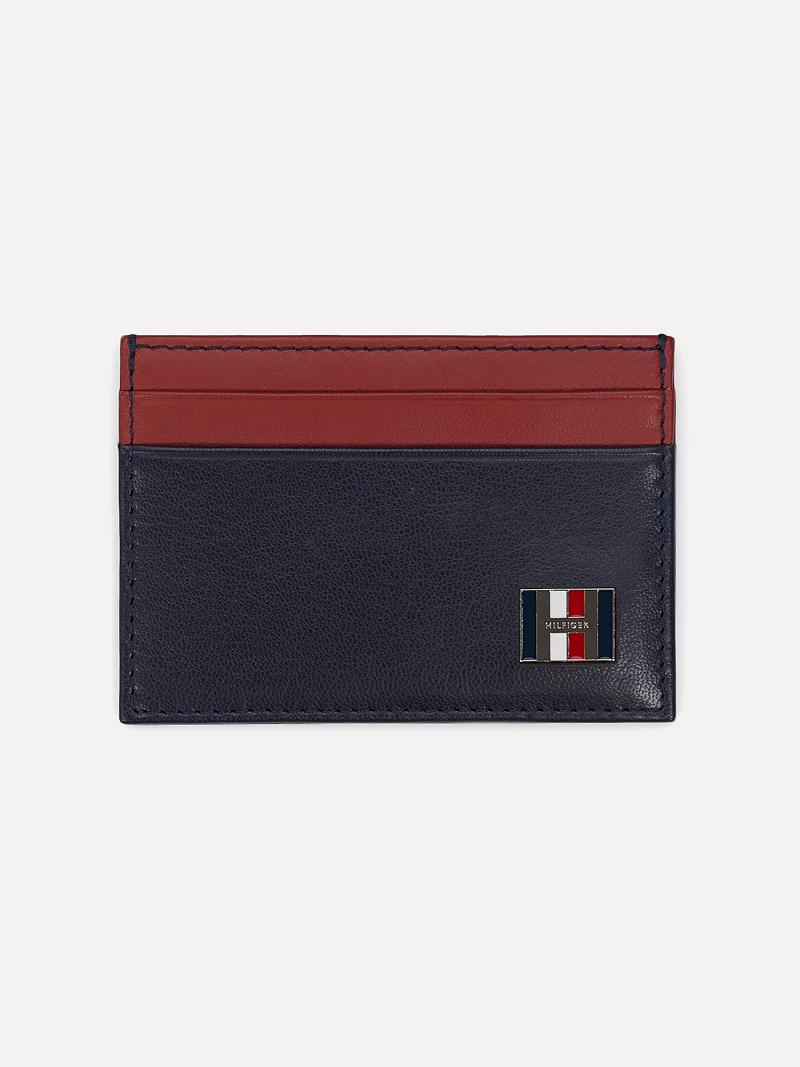 Férfi Tommy Hilfiger H Bőr Card Case and Key Chain Táska Sötétkék Piros | HU 1480BEX